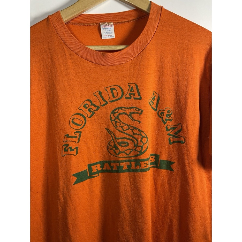 Vintage Florida A&M Rattlers‎ Tee Shirt Size Large Orange HBCU 80s
